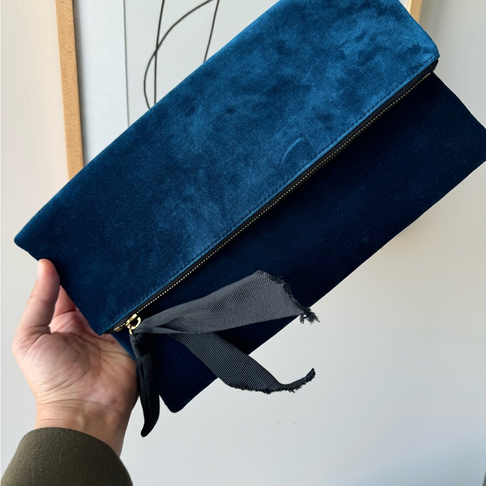 Blue Velvet Clutch with Ribbon Detail